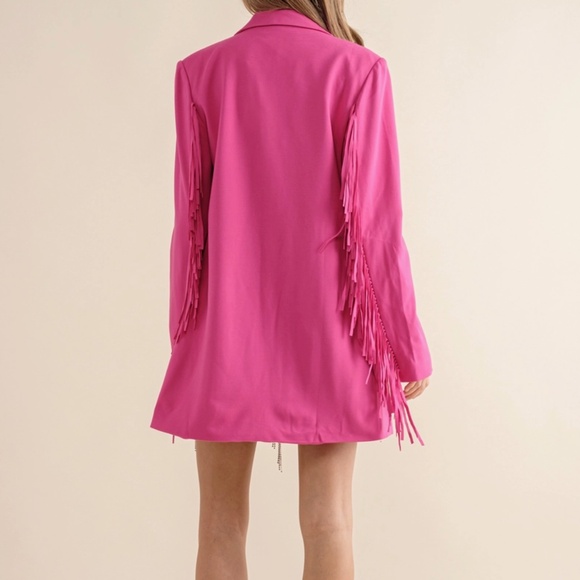 NEW! Blue B Double Breasted Fringe Blazer, Box Cut Y2K Retro D. Gibson Style SML - Picture 9 of 9